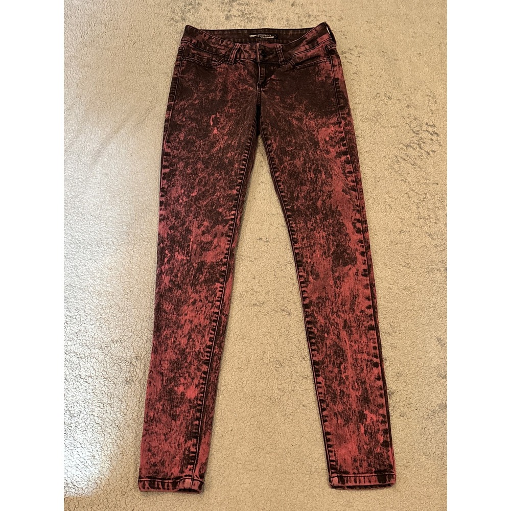 Lovesick Burgundy Acid Wash Skinny Jeans Low Rise Size 1 26x30